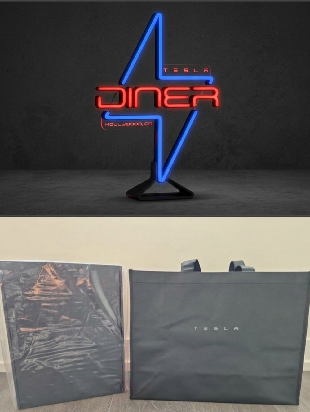 🔵🔴New Tesla Diner Sign Neon Light Up Free Tote Bag